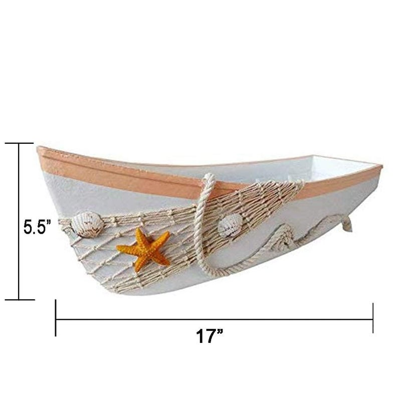 WHY Decor White Wooden Boat Tray Decor Decorative Nautical Boat Ornament Decor Wood Boat Tray Decorations Beach Theme Bathroom Decor Boats Shelf Decor 17 Inch - Image 5